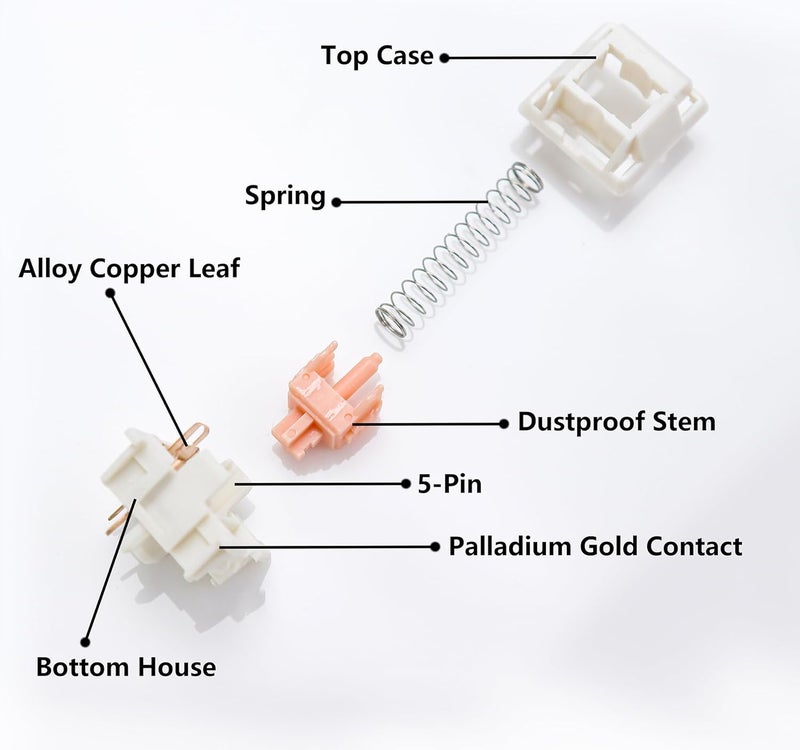 YMKPVR Holy Panda 55g Keyboard Switch,5Pin Pre Lubed Tactile Switch,Compatible for MX Mechanical Keyboard (35PCS) - Image 4